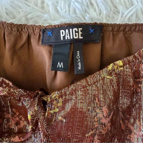 Paige Bronze Metallic Silk Peasant Style Floral Mini Dress M - Picture 8 of 10